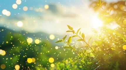 Obraz premium Spring/summer landscape backdrop with a golden bokeh, motion gradient, and ample design space.