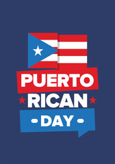 Obraz premium Puerto Rican Day. National happy holiday. Festival and parade in honor of independence and freedom. Puerto Rico flag. Latin american country. Patriotic elements. Vector poster illustration