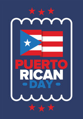Naklejka premium Puerto Rican Day. National happy holiday. Festival and parade in honor of independence and freedom. Puerto Rico flag. Latin american country. Patriotic elements. Vector poster illustration