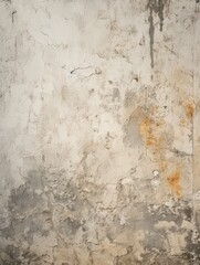 A close-up view of an old, weathered concrete wall with peeling paint, cracks, and stains, providing a gritty texture and urban aesthetic.