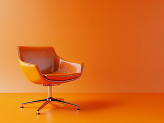 Against a vibrant orange backdrop, a bright chair catches the eye