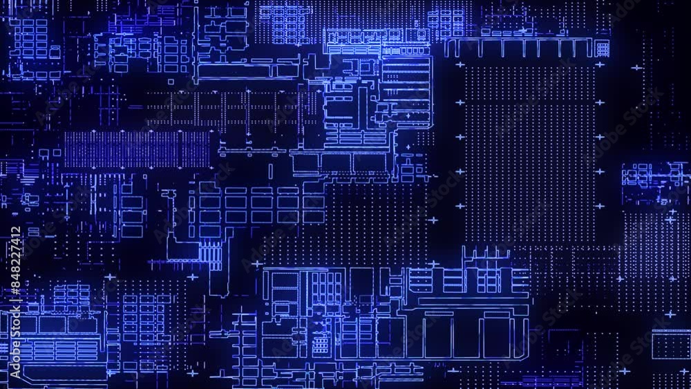 Poster printed circuit board. visualization of advanced technology concept: pcb processor microchip, digiti