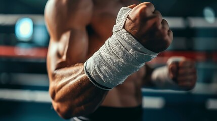 Fitness training hands, boxing mma class, boxing wrap bandage, training gym, health performance.