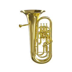 Shiny brass tuba on transparent background