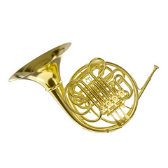 Golden french horn on transparent background