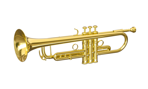 Golden trumpet on transparent background