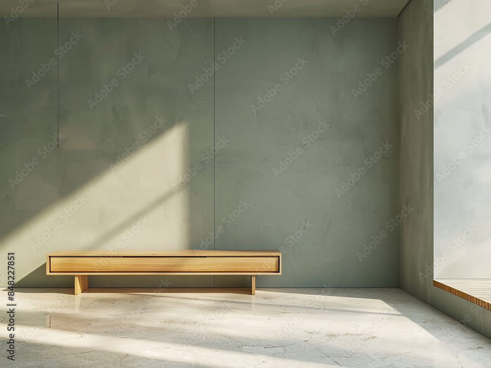 Aufkleber minimal design characterizes a modern empty room with a tv cabinet in 3d rendering