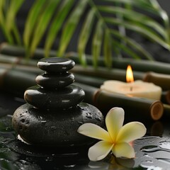 Wellness concept with hot stone and bamboo.