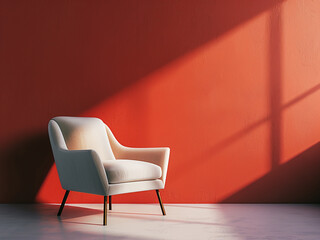 A comfortable armchair sits adjacent to a vibrantly colored wall
