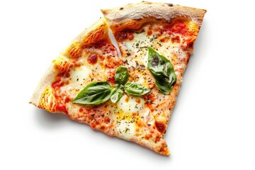 Neapolitan pizza Margherita isolated on white background. One slice  top view.