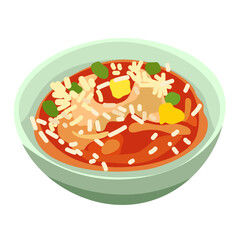 Nasi goreng kuah or fried rice soup vector illustration, isolated on  white background