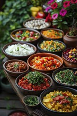 Fototapeta premium Historic culinary diversity, showcasing a top tier of varied recipes.