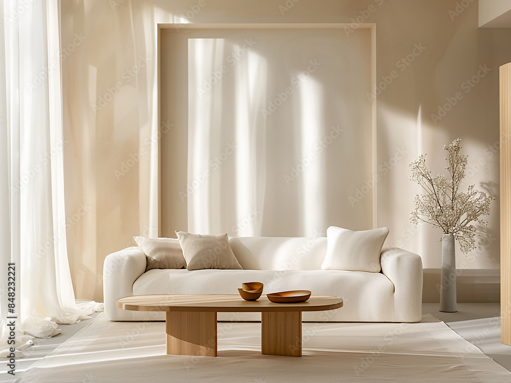 Poster professional studio setup featuring a comfortable sofa and table