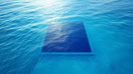 A large square of deep blue water in the middle of a lighter blue pool, viewed from above, creating a serene, uniform appearance.