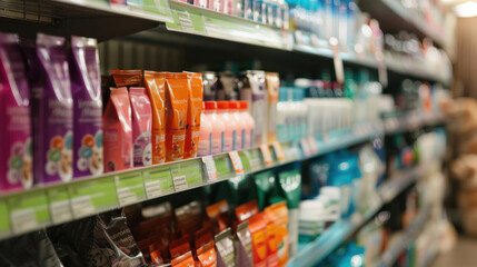 Pet care products displayed on a store shelf