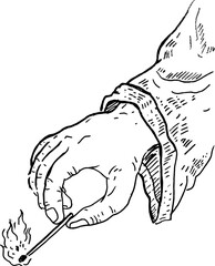 Lighting a fire, campfire illustration, camp design, campfire hand drawn, fire illustration, fire handdrawn