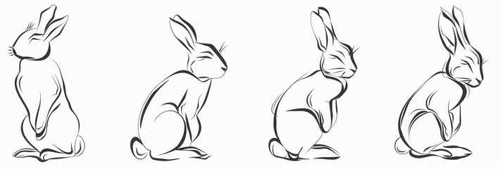 Obraz premium Line drawing of rabbit over white background.