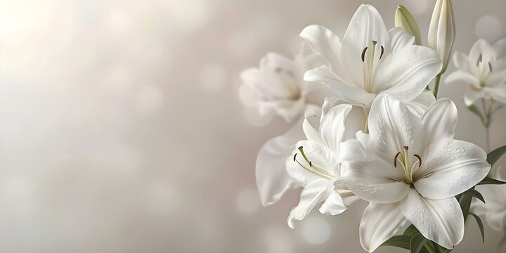 Sympathy Card with White Lily Background and Blank Space for Message. Concept Sympathy, Condolence, White Lily, Background, Blank Space