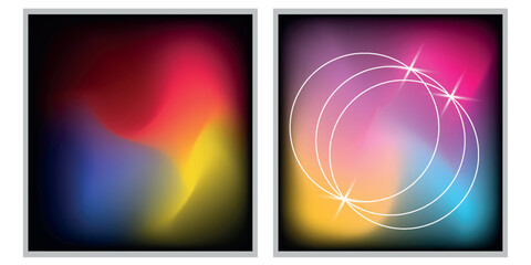 Fototapeta premium Abstract gradient poster background vector set. Minimalist style cover template with vibrant perspective 3d geometric prism shapes collection.eps10