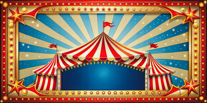 Circus-themed background with a vibrant circus tent and ample copy space, creating a festive frame for your content