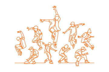 children dancing street dance, silhouette, featuring hip hop, break dance, jazz funk, rap, freestyle, with clean lines, bold colors, and a playful aesthetic.