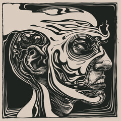 Shaman and hallucinogenic smoke, vector