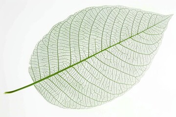 Detailed close up of green leaf with highlighted veins against minimalistic background