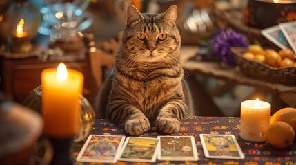 Tabby cat Tarot Cards, Fortune teller, mystic and magic