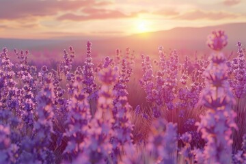 Naklejka premium Panoramic view of blooming lavender flowers for summer background.