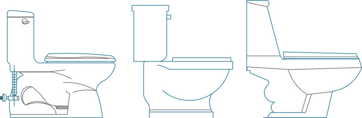 Vector silhouette illustration sketch of detailed design of a monoblock toilet for defecation