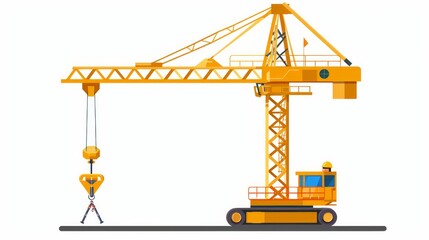 A flatstyle vector illustration depicts a construction crane isolated on a white background