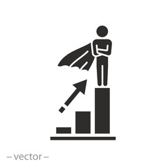 superhero success work icon, business authority career, stairs employee grow, strong leader, flat symbol on white background - vector illustration