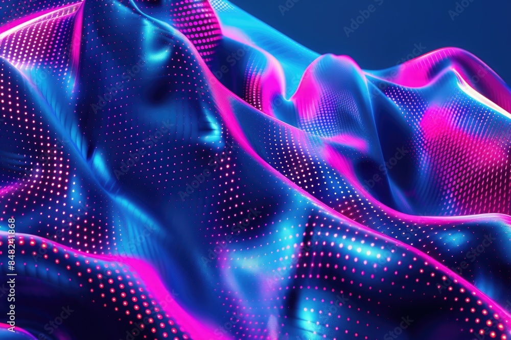 Aufkleber geometric pattern on wavy fabric with neon abstract background.