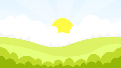 Obraz premium Summer bright landscape of green field, sky and sun