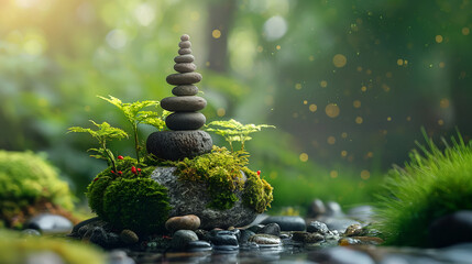 Obraz premium Aambient zen nature, you can create a tranquil environment to escape the stresses of daily life and find inner harmony.
