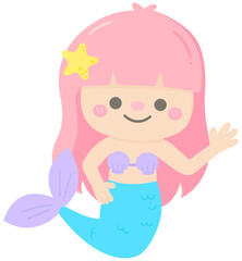 Cute Sea Animal in Children Style Cartoon illustration pink mermaid