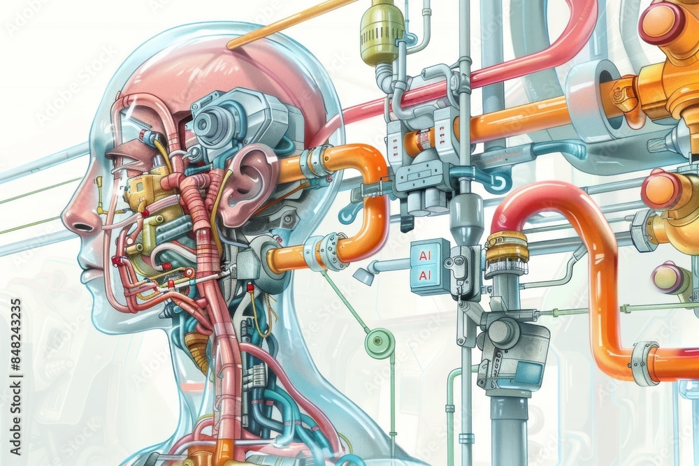 Poster ai robot anatomy concept with detailed internal structure, highlighting robotics, engineering, and a