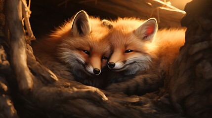 Obraz premium Depiction of a Cute Pair of Foxes