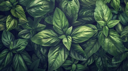 Fototapeta premium Fresh green basil leaves texture background