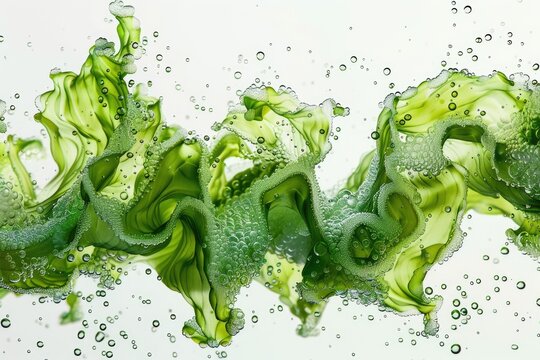green algae ulva lactuca with bubbles on white.