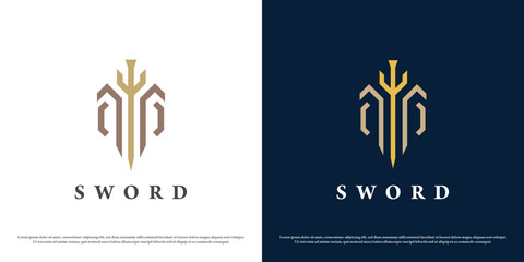 Vintage sword logo design illustration. Medieval sword silhouette ancient guild history kingdom king. Simple minimal minimalist vintage elegant classic abstract icon symbol.