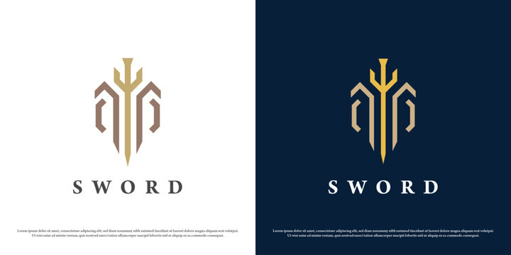 Vintage sword logo design illustration. Medieval sword silhouette ancient guild history kingdom king. Simple minimal minimalist vintage elegant classic abstract icon symbol.