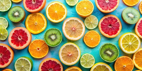Abstract background of colorful fruit slices with summer vibes and copy space, abstract, background, fruit, slice