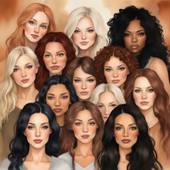 Obraz premium watercolor portrait of multiethnic girls