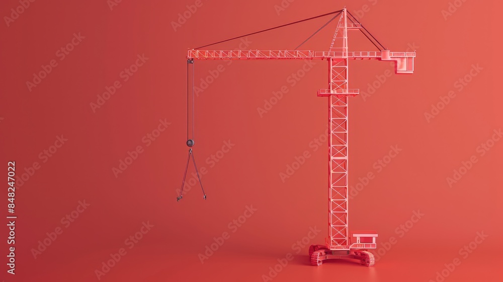 Poster A tower crane is rendered in 3D against a red background