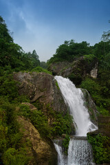 Beautiful Paglajhora waterfall on Kurseong, Himalayan mountains of Darjeeling, West Bengal, India. Origin of Mahananda River flowing through Mahananda Wildlife Sanctuary, Siliguri and Jalpaiguri.