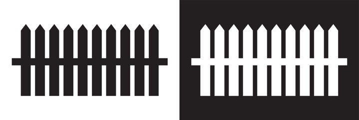 Wooden fence. Simple silhouette design isolated on white and black background. EPS 10