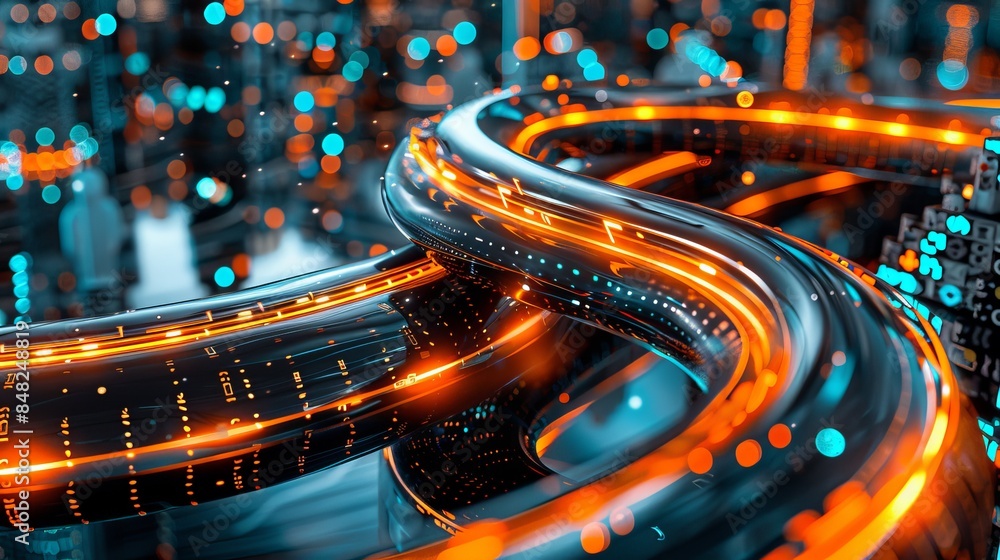 Poster background of illuminated data cables transferring information for digital communication