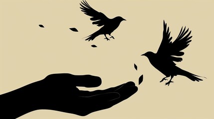 An illustration portrays a bird set free flying for freedom from an open hand symbolizing freedom and liberation with a silhouette of a bird released from a hand This is fitting for