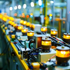 Fototapeta premium Close up of electric vehicle battery cell mass production assembly line for efficient manufacturing